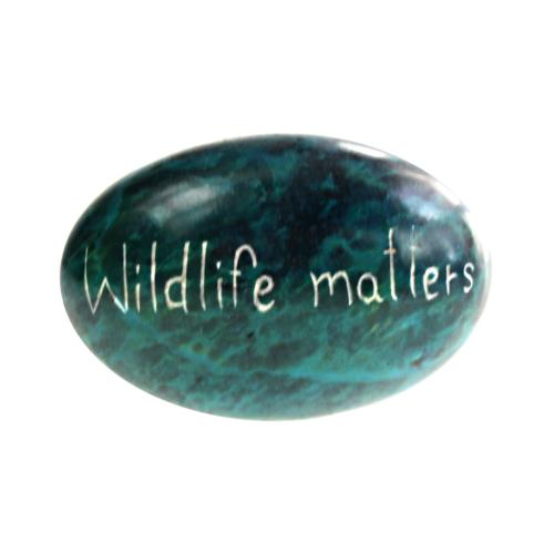 Sentiment pebble oval, Wildlife Matters, turquoise