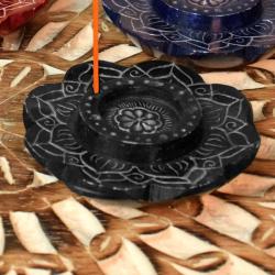 Incense holder ashcatcher soapstone lotus shape black 6.5cm