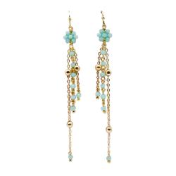 Earrings aqua and gold colour with flower