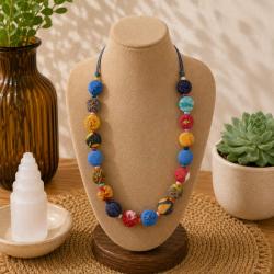 Necklace Recycled Cotton Round Beads Multicoloured