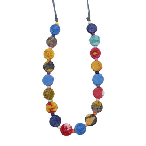 Necklace Recycled Cotton Round Beads Multicoloured