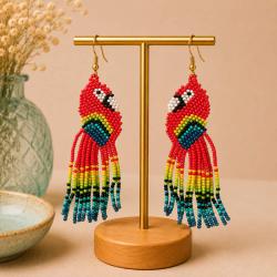 Earrings Small Beads Parrot Multicoloured 2.5 x 10cm 