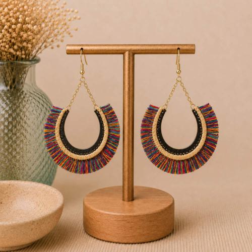 Earrings Multicoloured Tassel on Circle