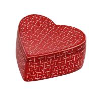 Kisii stone heart shaped trinket box, red with dashes