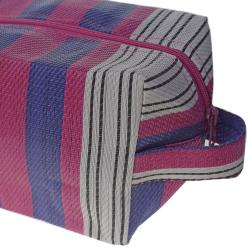Toiletries/wash bag recycled plastic cement bags, pink blue stripes 22x12x11cm