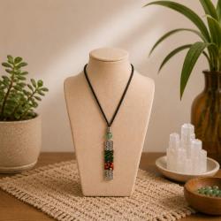 Pendant Necklace Recycled Fabric + Aluminium Long 40cm