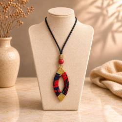 Pendant Necklace Recycled Fabric + Copper Shield 40cm