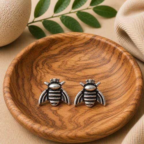 Brass ear studs bee shape silver colour