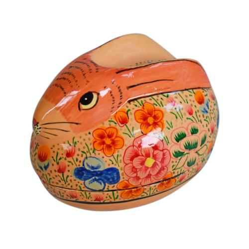 Trinket box papier maché rabbit orange 8.5 x 6.5 x 6.5cm