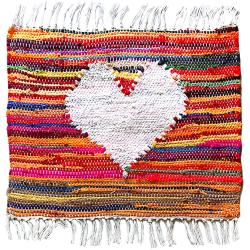 Rug/doormat, recycled polyester & cotton heart multi coloured 45x60cm