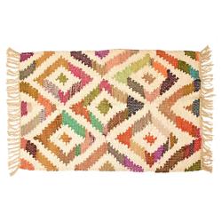 Dhurrie rug, recycled cotton & polyester diamonds design handwoven 80x120cm