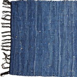 Rag rug recycled leather handmade blue 60x90cm