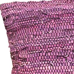 Rag cushion cover recycled leather handmade purple 40x40cm