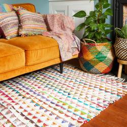 Chindi rag rug recycled cotton multicoloured triangles 100x150cm