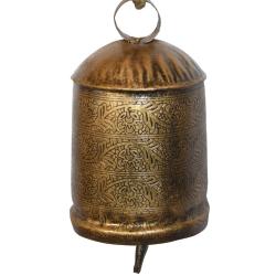 Hanging bell recycled wrought iron etched pattern 8.5 x 15cm, length 35cm