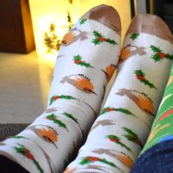 Bamboo Socks Christmas Robins Shoe Size UK 3-7 Womens