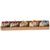 Pack of 5 mini candles in cat shaped holders
