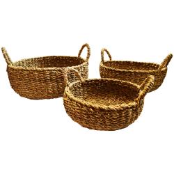 Set of 3 hogla seagrass baskets with handles