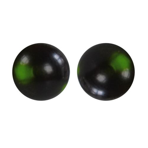 Ear studs, glass ‘Dichroic Moon’ round green 1cm diameter