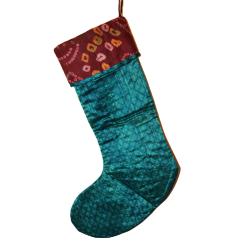 Christmas stocking, recycled sari silk, assorted colours