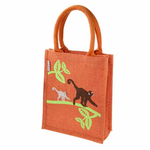 Jute shopping bag, small, monkeys 20x25cm