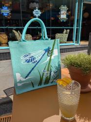 Jute shopping bag, square, dragonflies