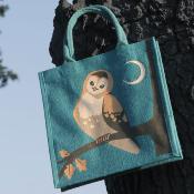 Jute shopping bag, square, owl