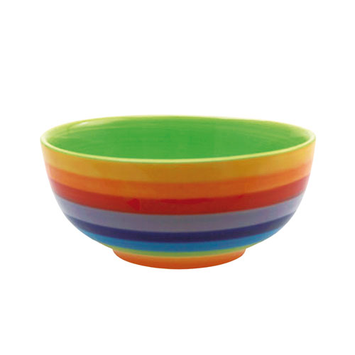 Bowl rainbow horizontal stripes ceramic hand painted 15cm diameter
