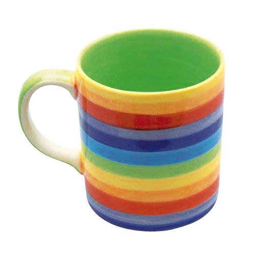 Mug rainbow horizontal stripes ceramic hand painted  9cm height