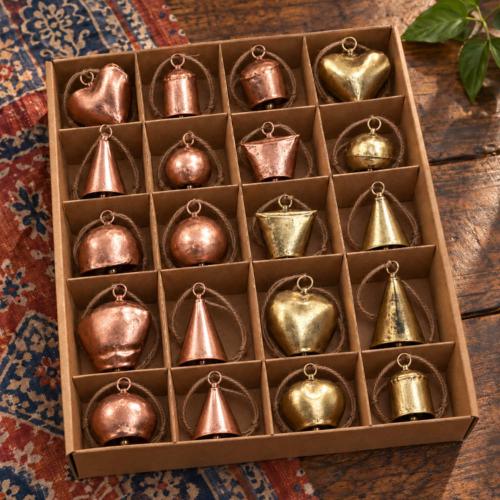 Hanging bells, box of 20, assorted colours and shapes