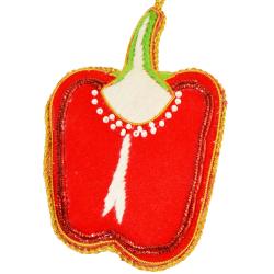 Hanging decoration, embroidered velvet, red pepper (capsicum)