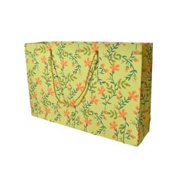 Gift Bag Handmade Paper Floral Design on Lime 31 x 20 x 7.5cm