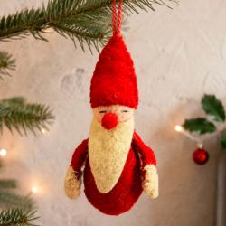 Hanging Decoration Handcrafted Felt Santa 4 x 11cm