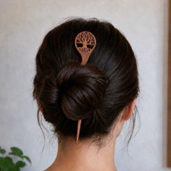 Hand-Carved Rosewood Tree of Life Hair Pin
