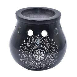 Oil burner, palewa stone, lotus black 9 x 8cm