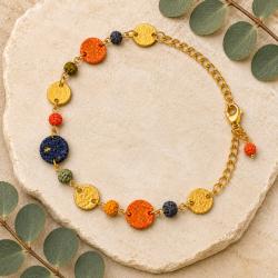 Bracelet Recycled + Brass Round Beads 8cm