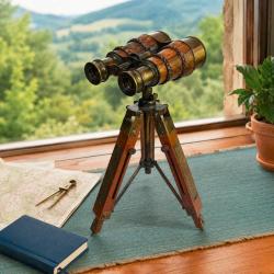 Binoculars on Wooden Tripod Stand