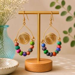 Earrings Multicoloured Beads with Gold Coloured Wire