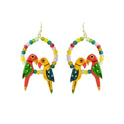 Earrings Parrots on Beaded Circle 3.5 x 6cm