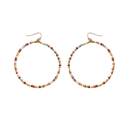 Earrings Hoop with Multicoloured Small Beads 6.5cm diameter
