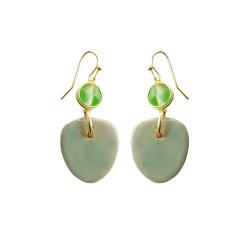 Earrings Ceramic with Bead Green 2.5 x 5cm