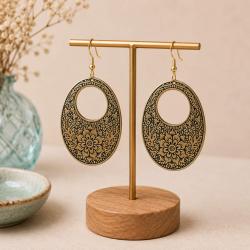 Earrings Oval Floral Design 3.5 x 4.5cm + hook
