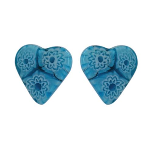 Ear studs, glass heart shaped beads, turquoise 1.3 x 1.3cm