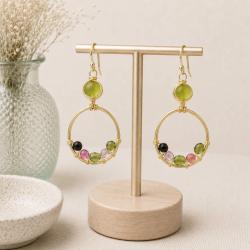 Earrings Green Stone + 5 Smaller Stones