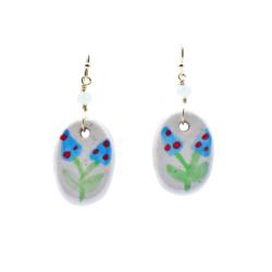Earrings Ceramic Oval With Flowers