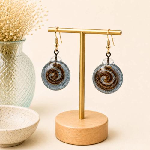 Earrings Glass Circle with Coil Grey