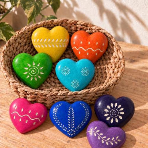 Kisii stone hearts, set of 8, assorted