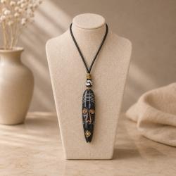 Pendant Necklace Mask Black 2.5 x 8.5cm
