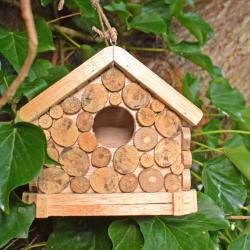 Birdhouse hanging with cut off branch twigs & driftwood 16.5x16x17