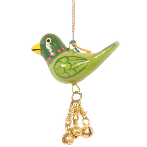 Papier mache hanging bird green